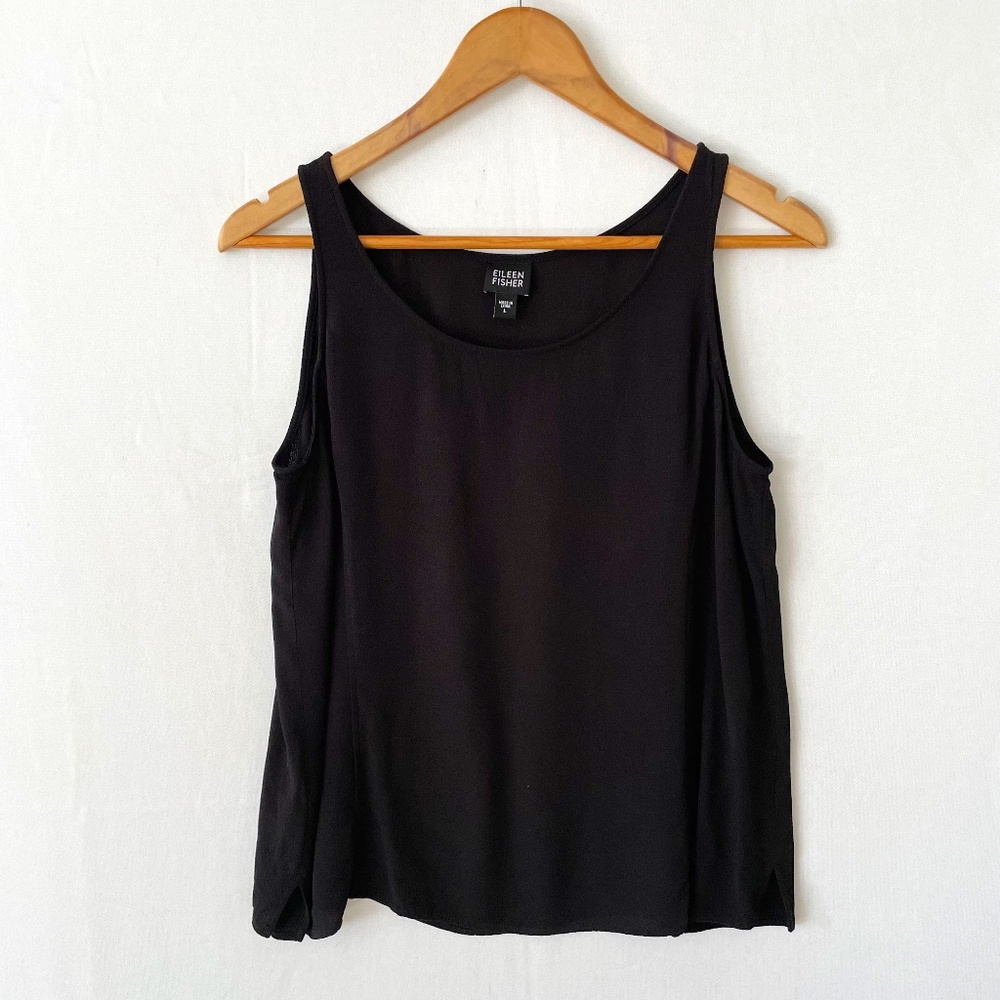 EILEEN FISHER Women's Large Black Rayon Round Neck Tank Top